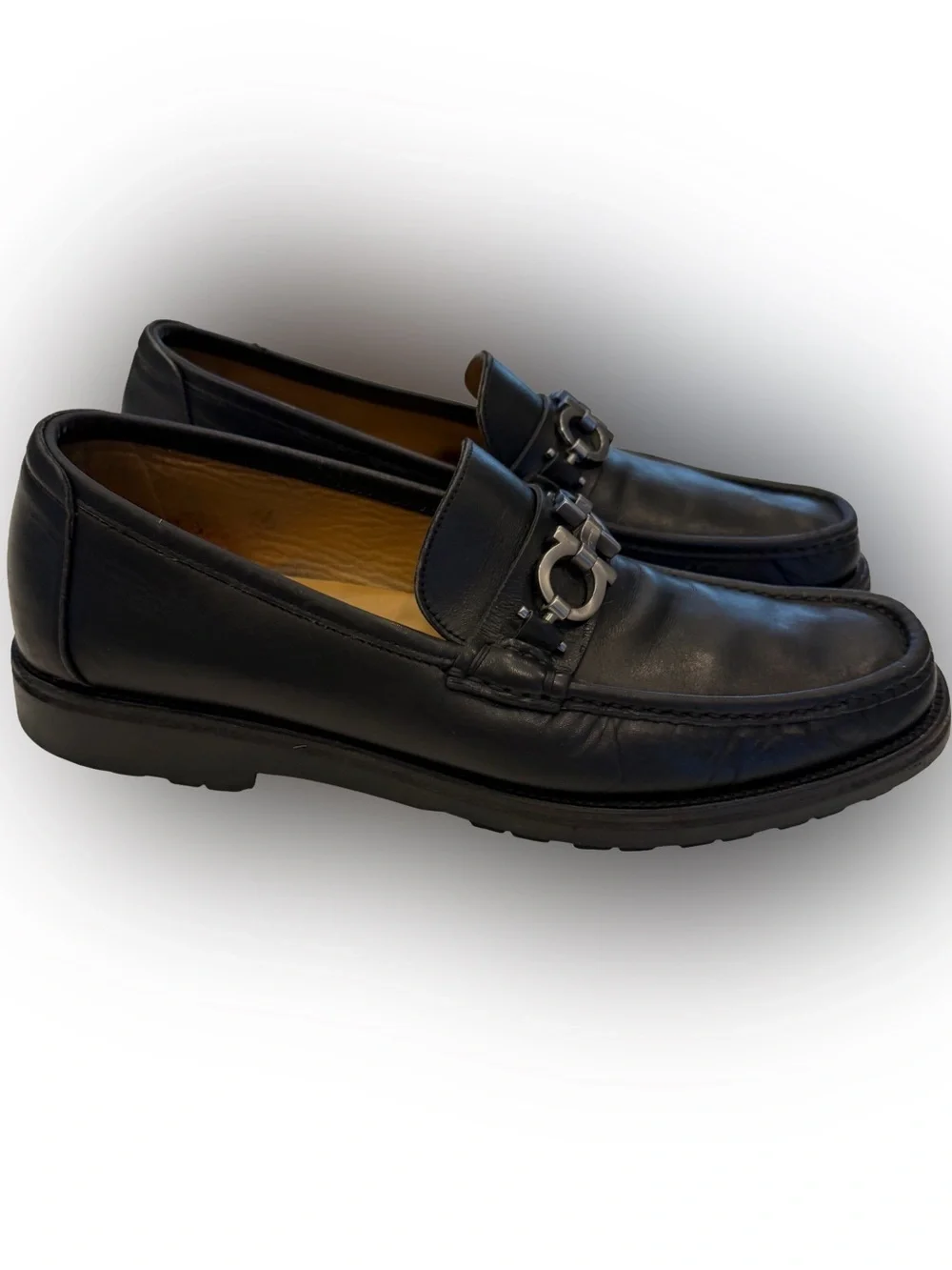 Salvatore Ferragamo Men’s David Gancini Bit Leather Loafers Black Sz 7D Wms 8.5